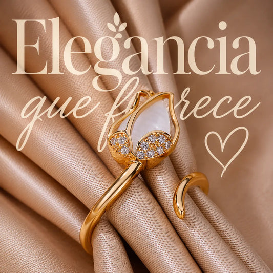Anillo Flor Tulipan blanco +CajaREGALO