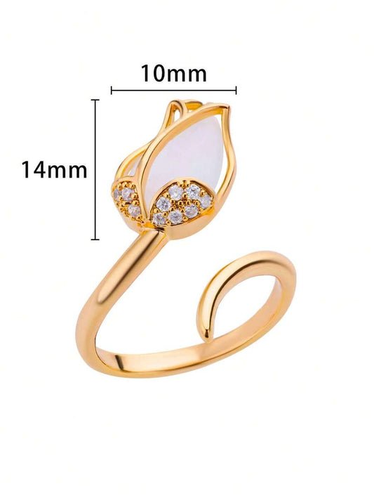 Anillo Flor Tulipan blanco +CajaREGALO