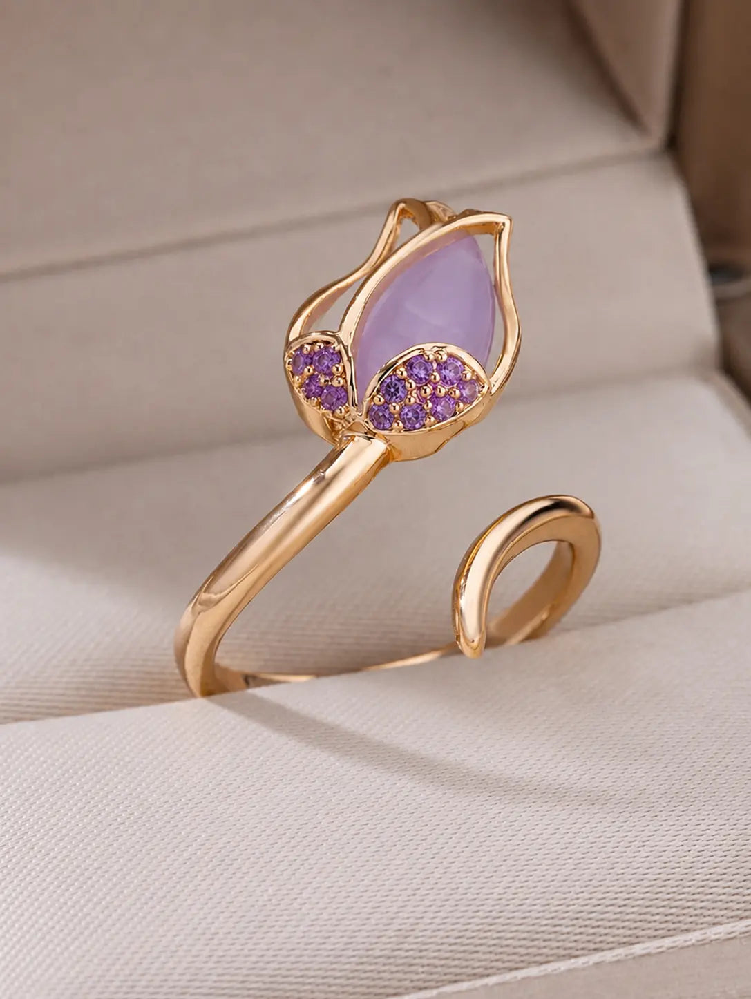 Anillo Flor Tulipan blanco +CajaREGALO